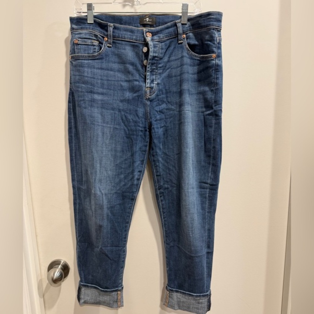 7 For All Mankind Boyfriend Jeans in Medium Blue Wash